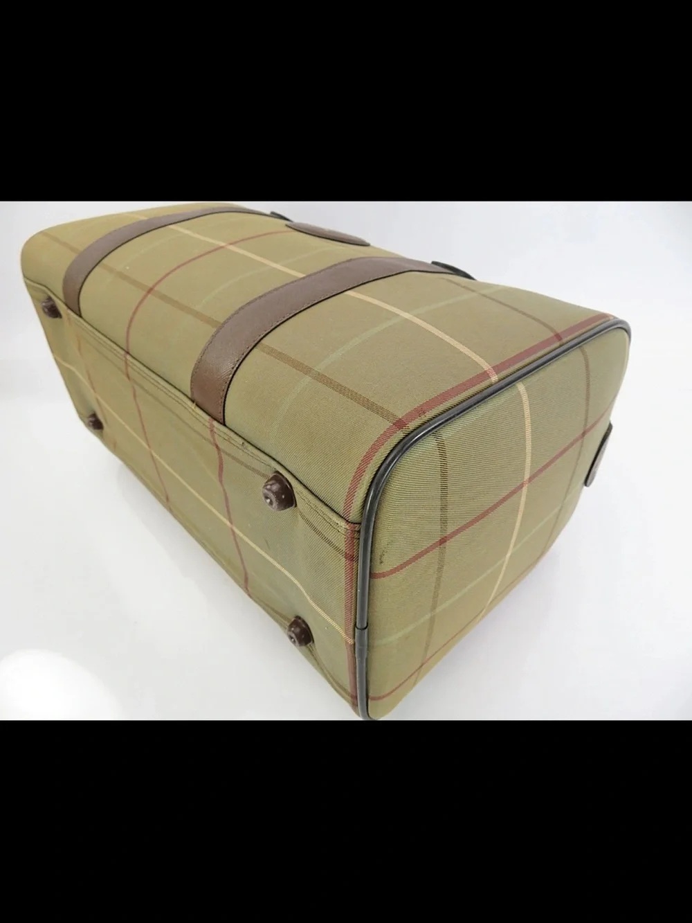 Burberry Olive and Brown Check Duffel Bag